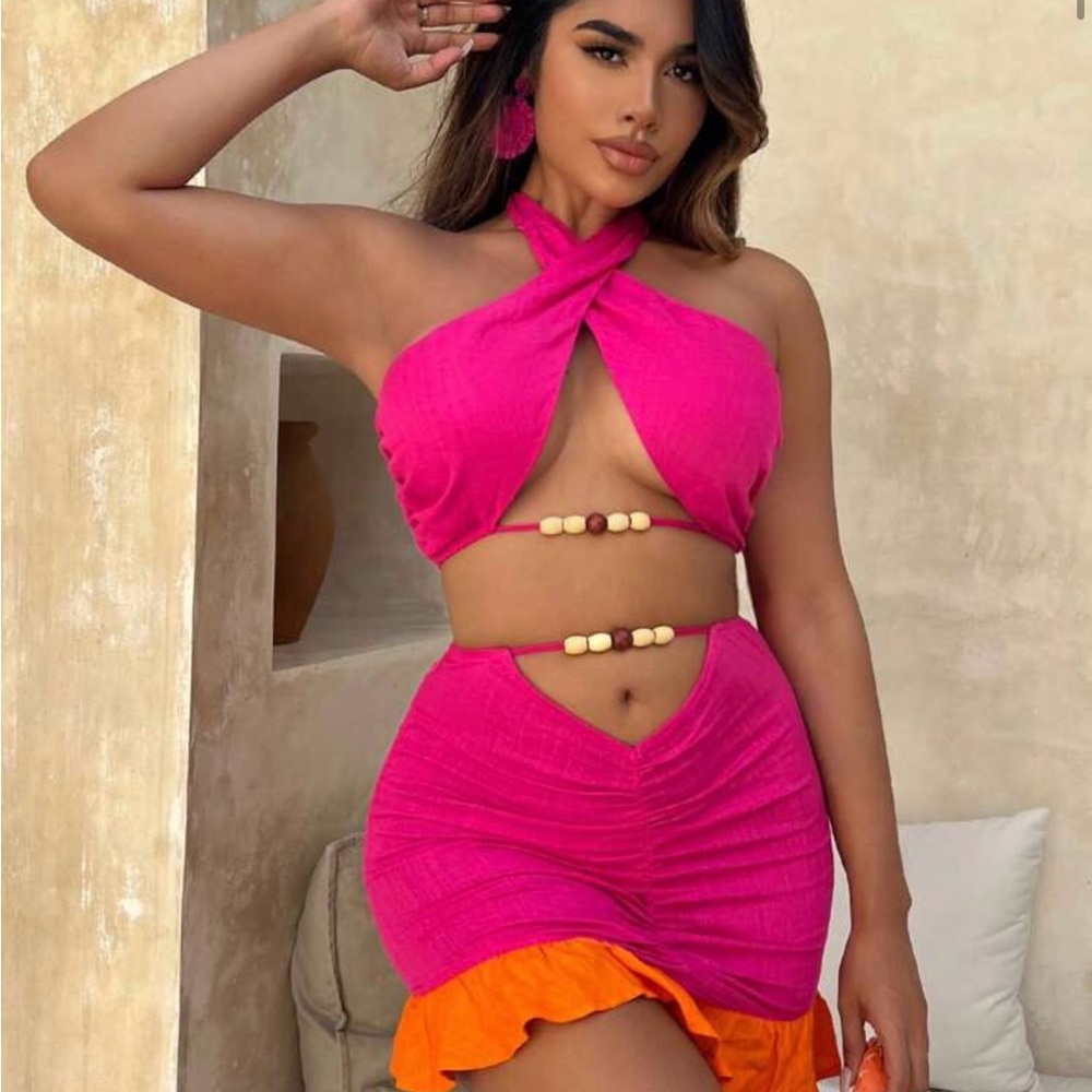 SHEIN Pink and Orange Mini Skirt